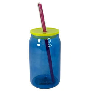 Room Essentials 2 Pack 17 oz Blue Glass Straw Tumbler with Lid & Straw Cold